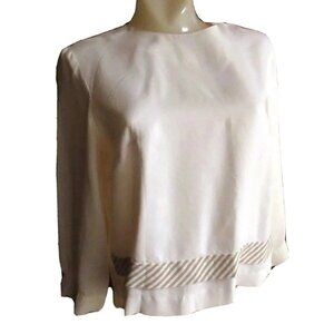 Vintage 1970s White Slinky Top Womens Medium Buttonback Ivory Handmade